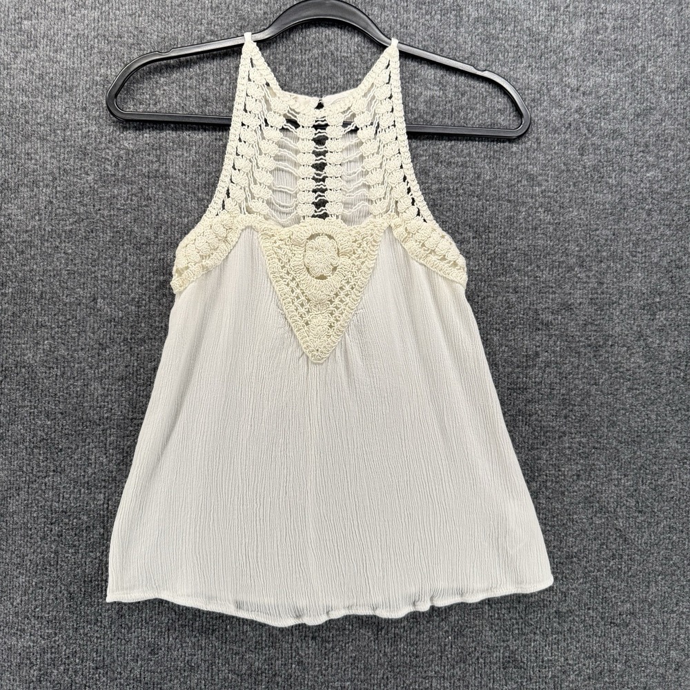 Maurices Top Womens XS Ivory Crochet Tank Fairycore Hippie Boho Cottage Casual